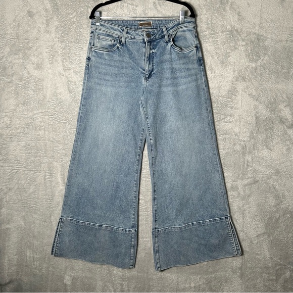 Kut From The Kloth Goldie Super Flare Jeans Womens 10 Blue Stretch Slit Hems - Picture 1 of 13